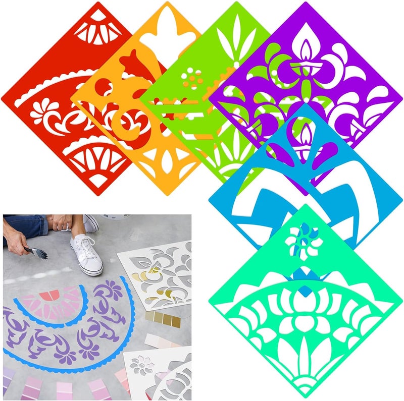 Watersay 6 Set Diwali Large Rangoli Stencil 11" x 11" Reusable Plastic Mandala Painting Stencil Indian Traditional Festival Painting on Wood Floor Wall Tile Fabric Furniture DIY Craft(Classic Style) - Image 1